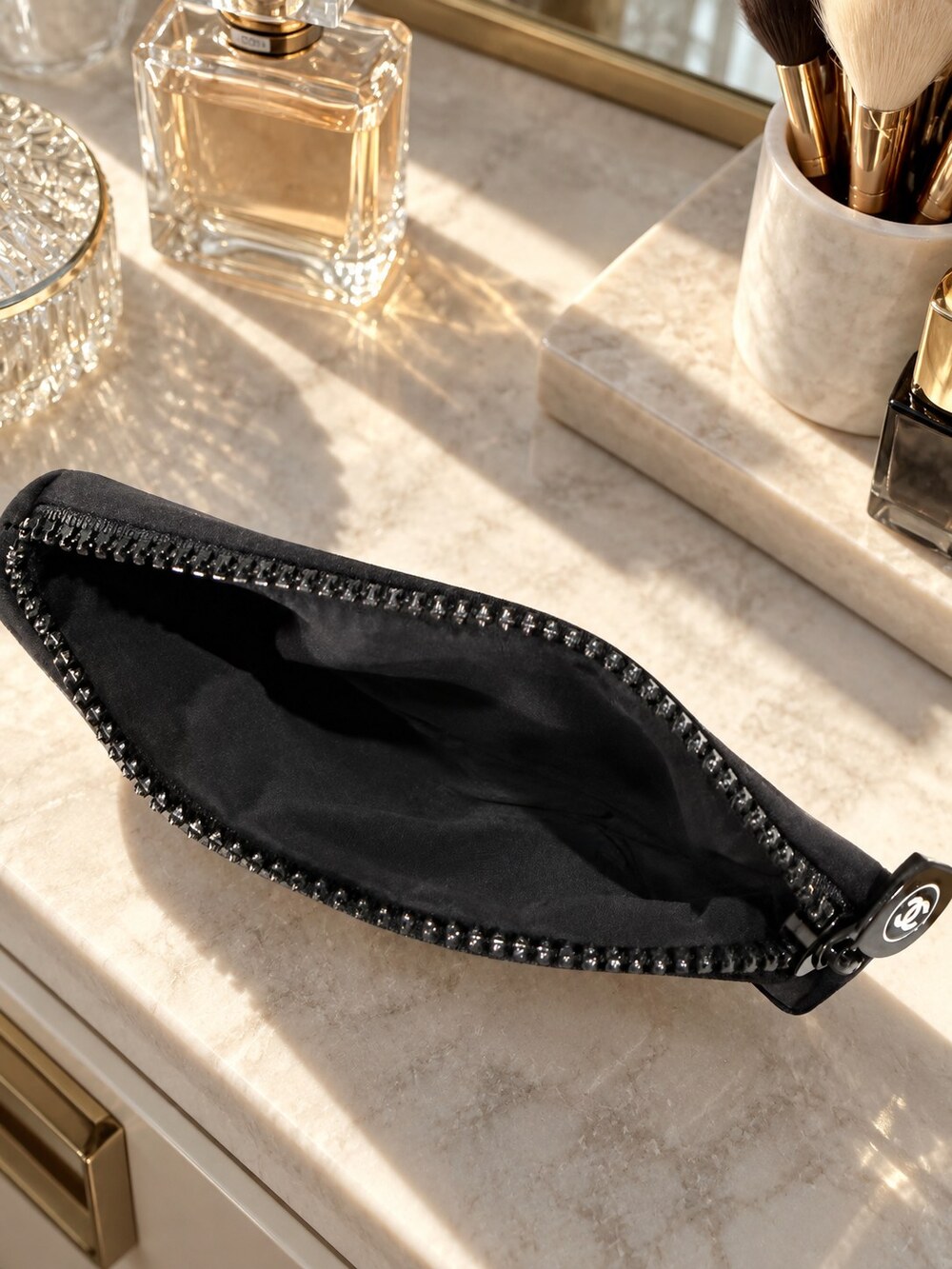 Chanel Black Zip Cosmetic Pouch | Compact Beauty Storage - Picture 5 of 6